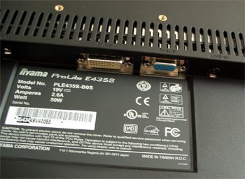 Iiyama Prolite E435s B Monitor Iiyama E435s W Anschluesse