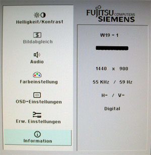 Fujitsu Siemens W19 1 Monitor Fsc W19 1 Osd Info