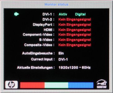 Hp Lp2475w Monitor Hp Lp2475w Osd Einblendung Eingangswahl