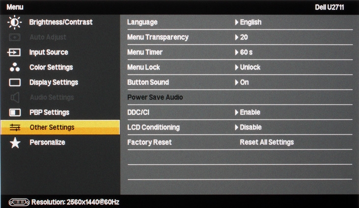 Dell U2711 Monitor Osd5b