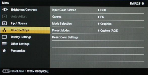 Dell U2311h Monitor Osd Color