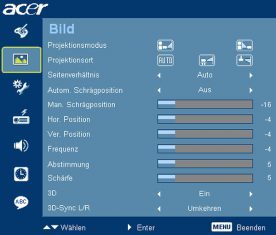 Acer P1303w Beamer Osd Bild