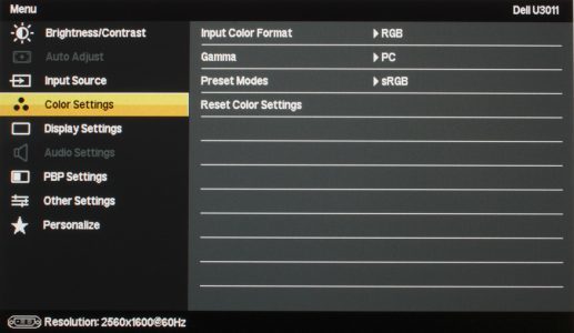 Dell U3011 Monitor Osd3