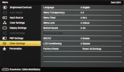 Dell U3011 Monitor Osd6