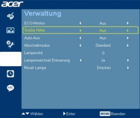 Acer H6500 Beamer Osd 3