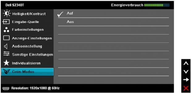 Dell S2340t Monitor OSD Gruen
