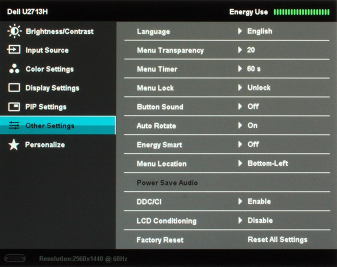 Dell U2713h Monitor Osd7
