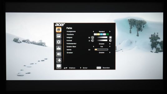 Acer H9505bd Beamer Foto OSD