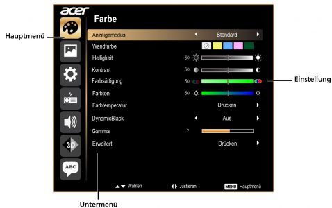 Acer H9505bd Beamer ScreenS OSD