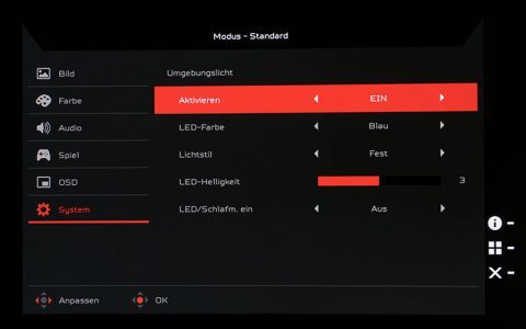 Acer Predator Z271 Monitor Osd Umgebungslicht