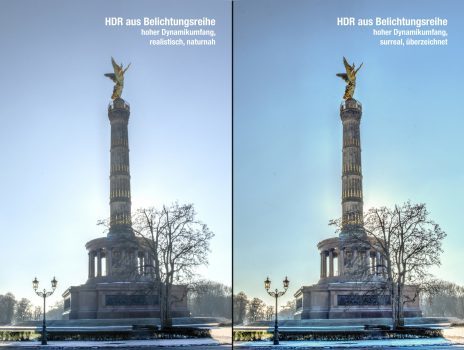 Vergleich von HDR aus einer Belichtungsreihe realistisch, naturnah und surreal, überzeichnet