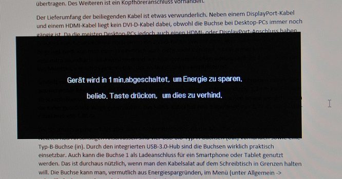 Meldung über bevorstehende automatische Abschaltung