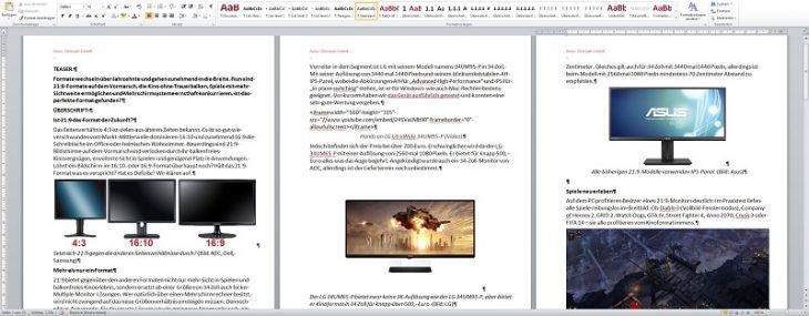 Drei Dokumente in Word nebeneinander.