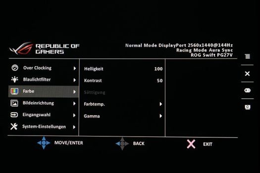 Das Farbmenü bietet für ein Gaming-Display viele Einstellungen