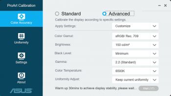ASUS ProArt Calibration: Kalibrierungs-Parameter (Screenshot Software ASUS)