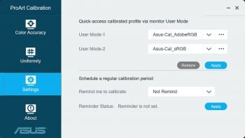 ASUS ProArt Calibration: Monitor-Optionen (Screenshot Software ASUS)