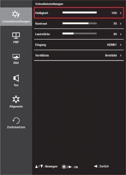 OSD: Hauptmenü (Screenshot Handbuch LG)