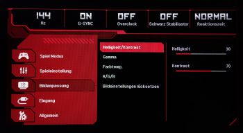 Menü für die Bildanpassungen