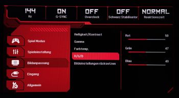RGB-Regler-Menü im OSD