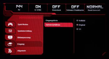 Einstellung für Signalquelle und Seitenverhältnis im OSD