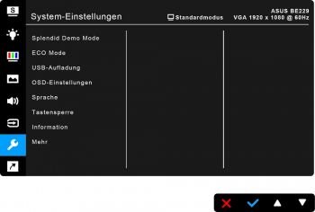 OSD: Systemeinstellungen (Screenshot Handbuch ASUS)