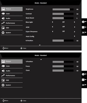 OSD: Bildeinstellungen (Screenshot Handbuch Acer)