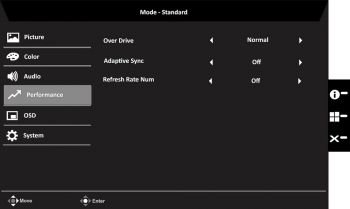 OSD: Performance-Einstellungen (Screenshot Handbuch Acer)