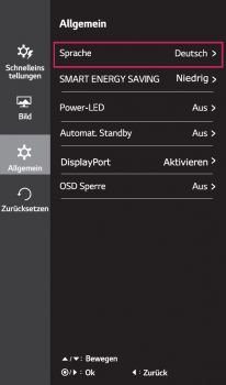 OSD: Systemeinstellungen (Screenshot Handbuch LG)