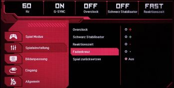 Spieleeinstellung-Menü "Fadenkreuz"