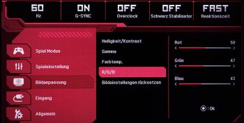 Bildanpassung-Menü "RGB-Regler"