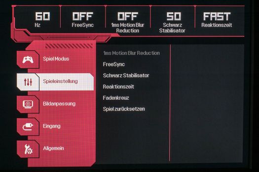 Sämtliche Spieleinstellungen sind ordentlich zusammengefasst