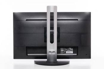 Ansicht des Philips 272B7QUPBEB von hinten in der niedrigsten Stellung