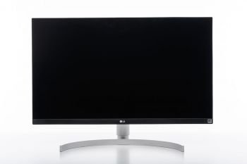 Ansicht des LG 27UK850-W von vorn in der niedrigsten Stellung