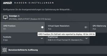 FreeSync-Bereich per DisplayPort