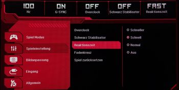 OSD: Spieleinstellung Vierstufige Pixelbeschleunigung