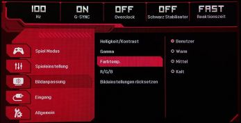 OSD: Bildanpassung Farbtemperatur