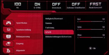 OSD: Bildanpassung RGB-Regler