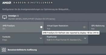 FreeSync-Bereich per DisplayPort