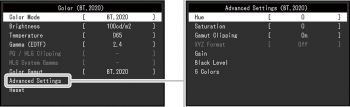 OSD: Bild-Einstellungen-Presets (Screenshot Handbuch EIZO)