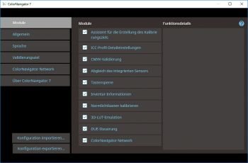 CN V7: Einstellungen mit Modul-Optionen (Screenshot)