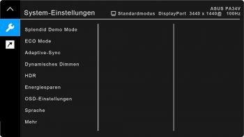 OSD: Systemeinstellungen (Screenshot Handbuch ASUS)