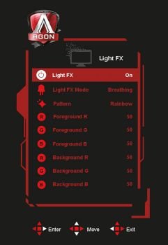 Einstellungsebene für das Beleuchtungskonzept „Light FX“ (Handbuch AOC AG273QCG)