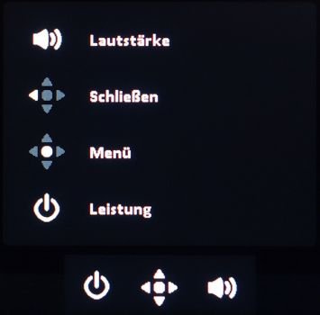 OSD-Startmenü mit zwei Schnellzugriffsfunktionen, davon eine individuell belegbar