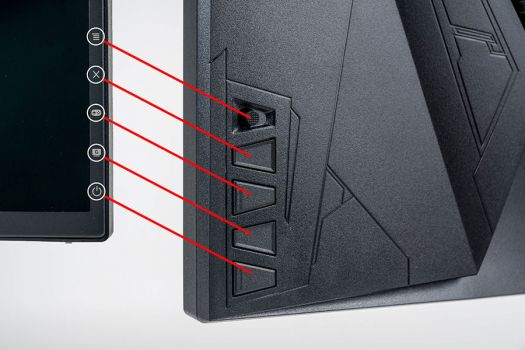Die Tastenerklärung des Asus VG279Q befindet sich auf der Vorderseite am rechten Rahmen