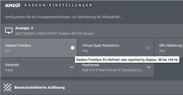 FreeSync-Bereich von 48 bis 144 Hz