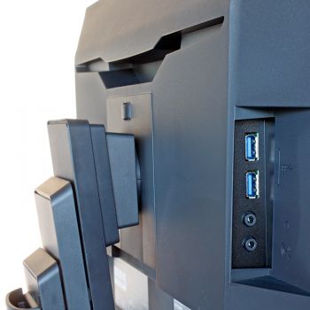 Höhenverstellung und USB-Eingänge des Eizo EV2457-BK im Detail