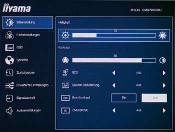 Bildeinstellung Menü im OSD