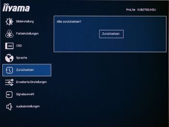 Das Zurücksetzen auf Werkseinstellungen erhält ein eigenes Menü im OSD
