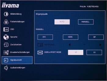 Menü für die Auswahl der Signalquelle im OSD