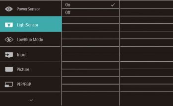 Lichtsensor: Bildeinstellungen (Screenshot Handbuch Philips)